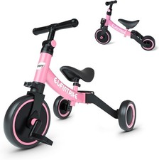 5 In 1 Toddler Tricycle Balance Bike Kids Ride On Removable Pedals Pink