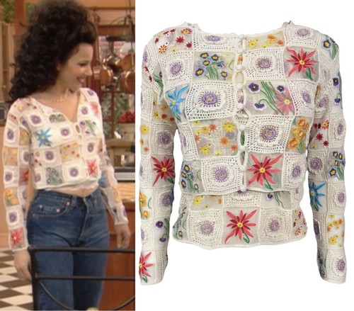 Moschino, Rare Vintage Moschino Floral Patchwork Crochet Cardigan Set ASO The Nanny