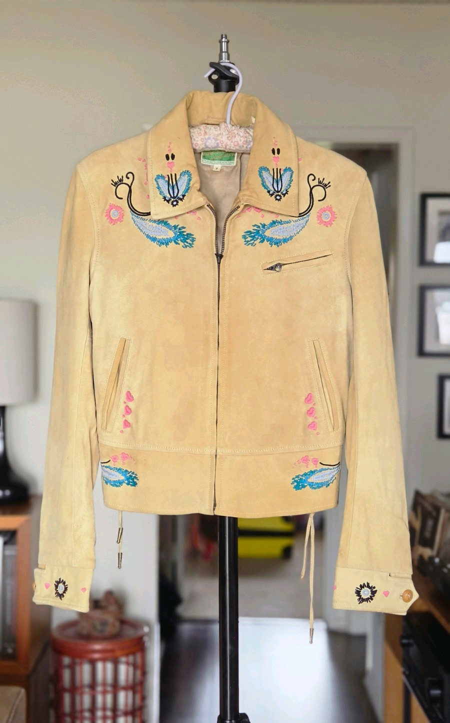 RARE Levi's Vintage LVC Leather Embroidered Jacket Made In Italy Size S Womens