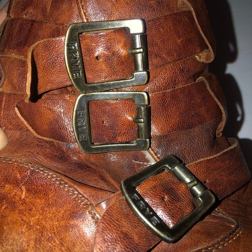 Frye Valerie Strappy Shearling Leather Boots in Cognac Size 6.5B - Picture 4 of 10