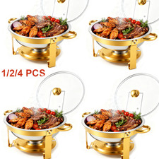 1-4 PK 5QT Round Chafing Dish Buffet Set Food Warmer Chafer w/Glass Lid Gold Leg