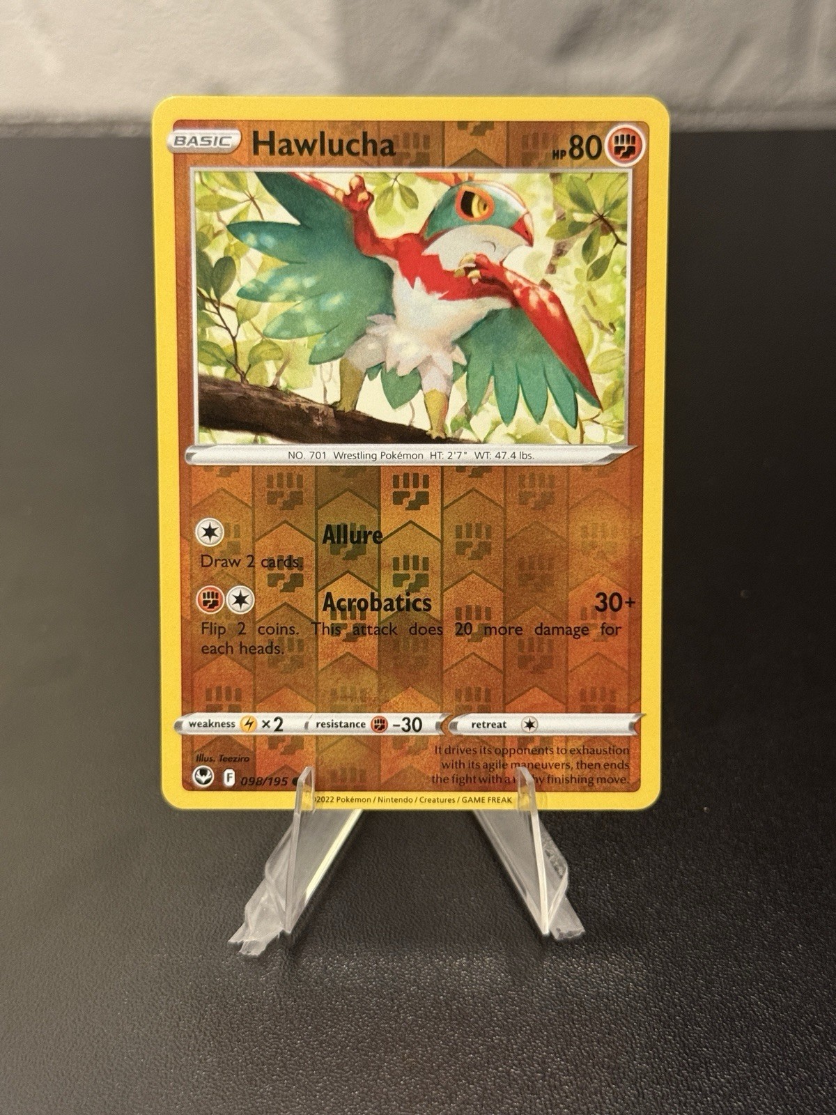 Pokemon - HAWLUCHA - 098/195  - Reverse Holo - Silver Tempest - NM/M