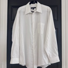 Pronto Uomo Couture Dress Shirt Mens 17-34-35 White Striped Non-iron Business