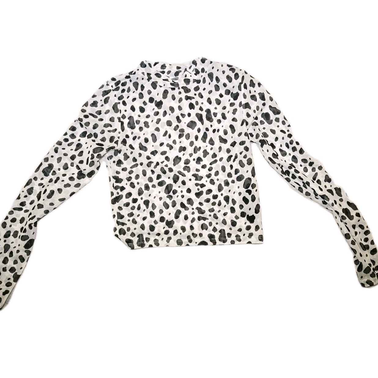 Asos Design Women's LS Sleeve Sheer Fitted Black And White Polka Dot Top Sz US 2