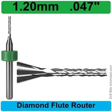 1.2mm .047" Router Bit Carbide Diamond Flute ONE Pc. 1/8" Shank .275" Depth R119