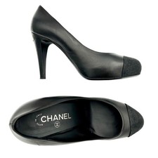 Chanel Heels EU 39.5 UK 6.5 US 9.5 Black Rhinestone Leather Captoe CC Logo