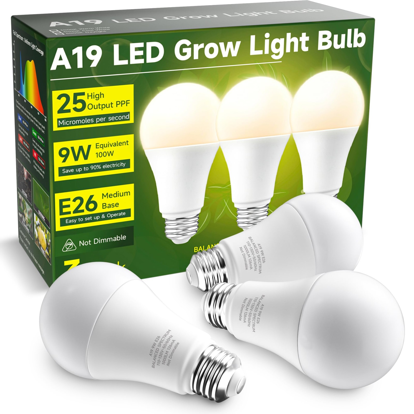 Bulbs, A19 Bulb, Full Spectrum 4000k