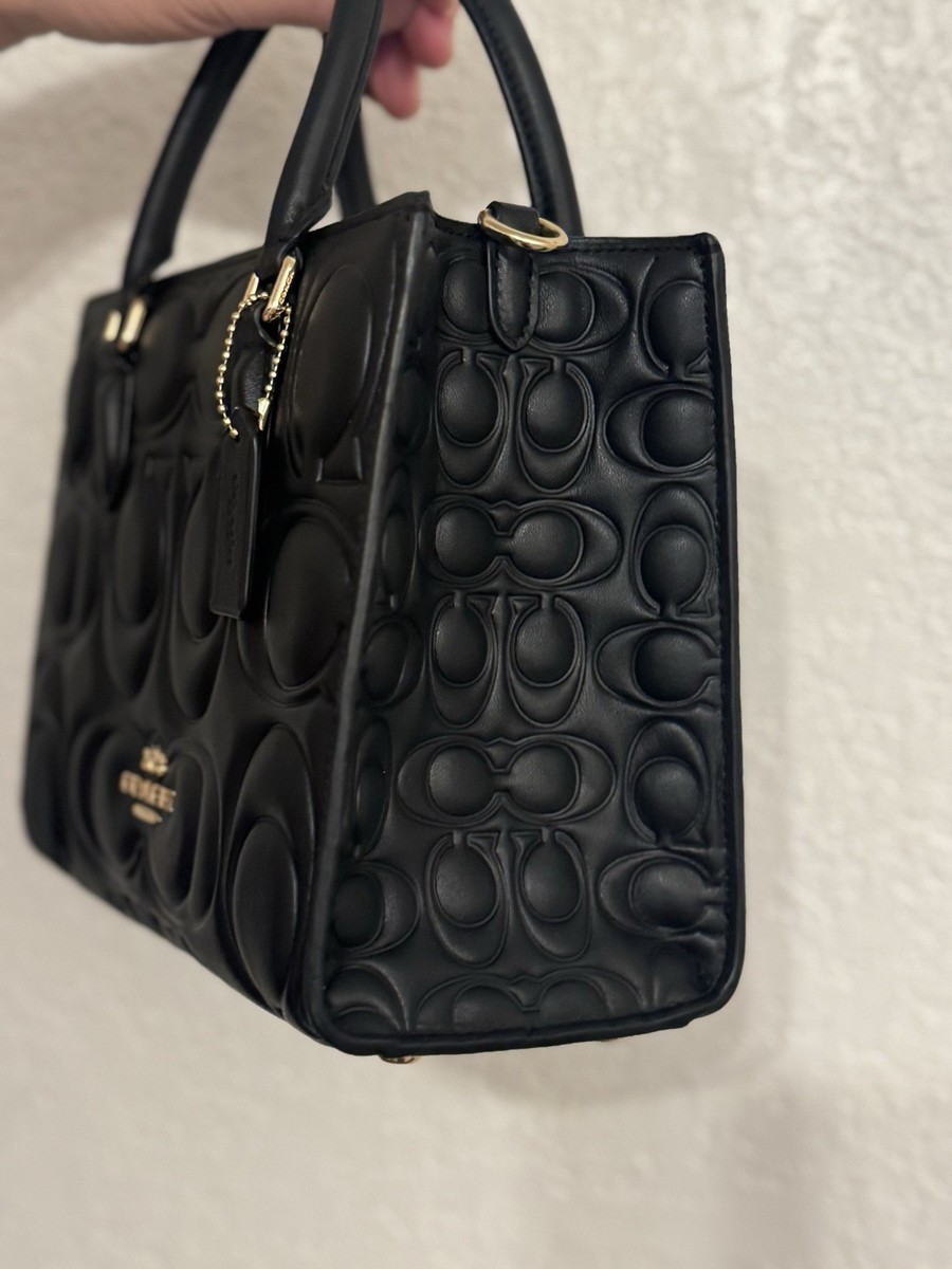 Coach Maggie Small Tote Bag In Signature Leather in Gold Black NWT