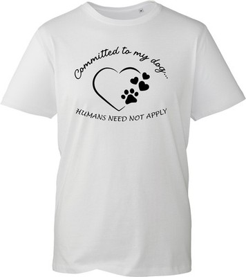 Committed To My Dog T-Shirt lustig Spruch Herz Pfotenabdruck Damen Grafik Tee Geschenk