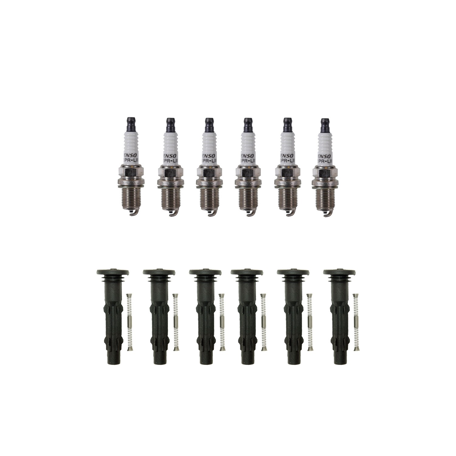 Denso 6 U-Groove Spark Plugs and NGK 6 Coil Boots Kit for W220 S350 3.7L V6