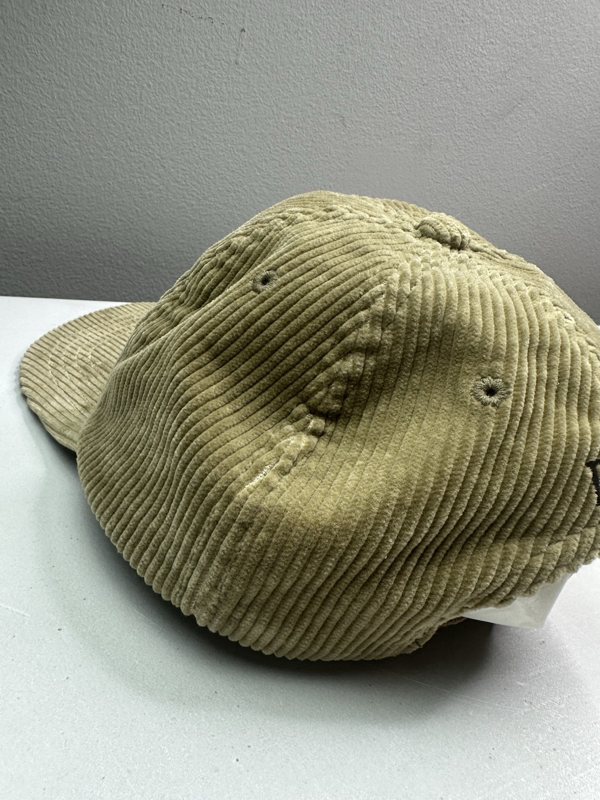 Cappello vintage Polo Ralph Lauren uomo beige velluto a coste pelle cinturino posteriore pony PRL