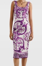 Dolce & Gabbana Women Purple Sleeveless Majolica Charmeuse MIDI Dress Sz 42