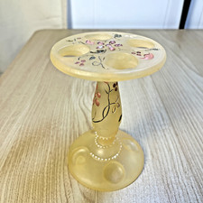 Pastel Yellow Toothbrush Holder, Pink Rhinestones, Hand Painted, Floral