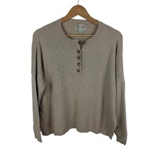 Saturday Sunday Anthropologie Henley Sweater Size XS Beige Ribbed Pullover Comfy