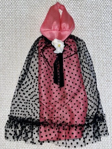 VINTAGE 1973 BARBIE DOLL DRESS #8688 BEST BUY~PINK HALTER BLACK POLKA DOT TULLE