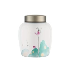 Tranquil Blossom Ceramic Pet Urn   Hand-Painted Floral Memorial Jar for Ashes