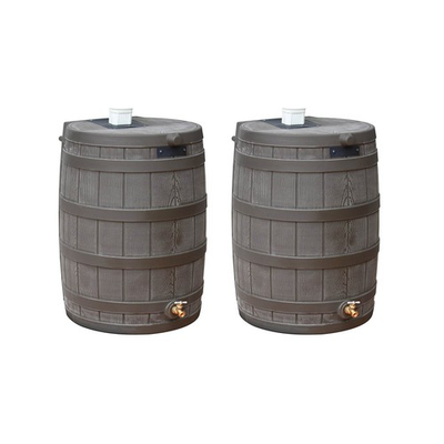 #ad Good Ideas Rain Wizard 50 Gallon Rain Barrel Water Collector Oak 2 Pack $339.98