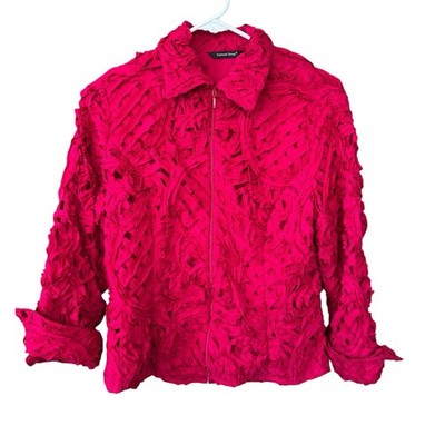 Samuel Dong 3D Textured Jacket Wearable Art Full Zip Fuchsia Pink Size S M