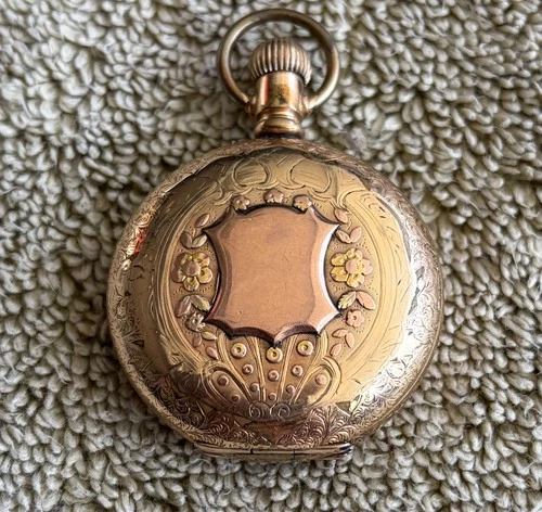 Vintage Elgin pocket watch s-6s grade117 with 14ct.gold embriodery