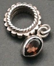 VTG Sterling Silver - Smoky Quartz Teardrop Bracelet Charm or Pendant  - 3.1g