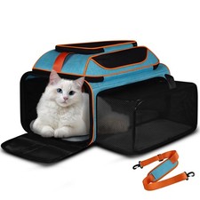 Petskd 19x13x9" Top and Side Expandable, Airline Approved Pet Carrier, Blue NOB