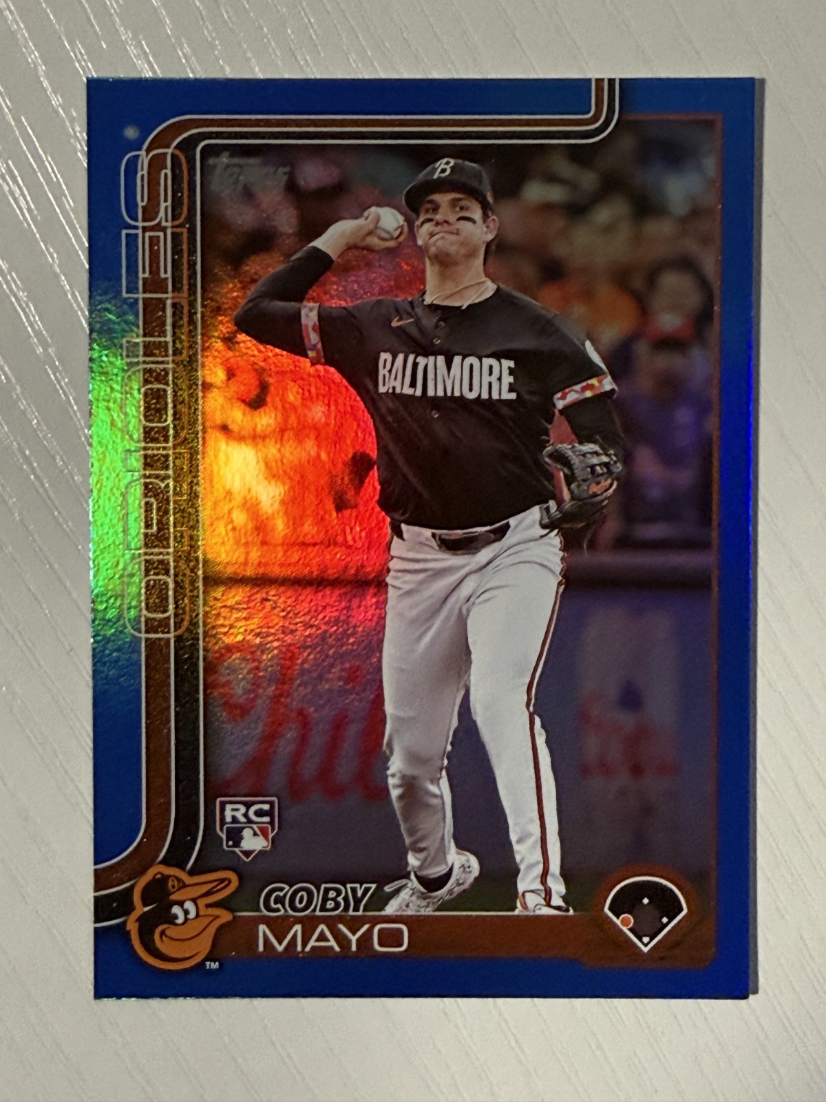 Coby Mayo 2025 Topps Blue Rainbow Foil RC #20 128/150 Baltimore Orioles