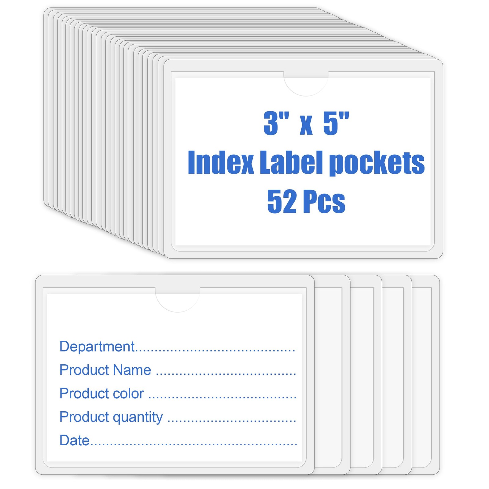 52 Pcs Clear Index Card Holder Self-Adhesive 3"X5" Top Open 3*5, Transparent