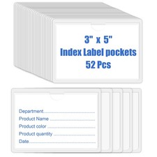 52 Pcs Clear Index Card Holder Self-Adhesive 3"X5" Top Open 3*5, Transparent