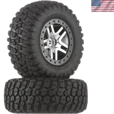 6873 BF Goodrich Mud Terrain T/A KM2 Tires Pre-Glued on Satin Chrome, Black B...