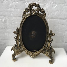 Vintage Ornate Brass Vanity Frame Oval Swivel Stand Art Nouveau Baroque Gilt
