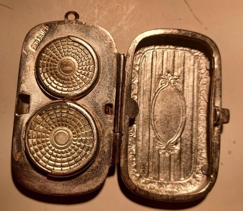 ANTIQUE German silver double coin holder - not sterling silver