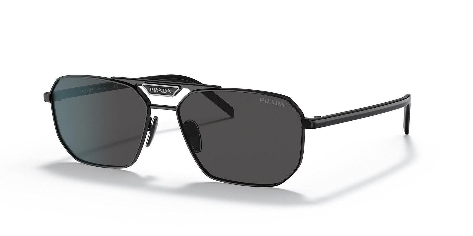 Солнцезащитные очки Prada PR 58YS 1AB5S0 в форме прямоугольника из черного металла с серыми линзами 48790₽