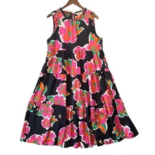 Womens Umgee Dress Tiered Midi Ruffle Neckline Floral Large