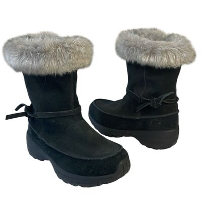 Sorel Northern Lite Tall Boots Black Suede Fluffy Fur Waterproof Women s Size 7