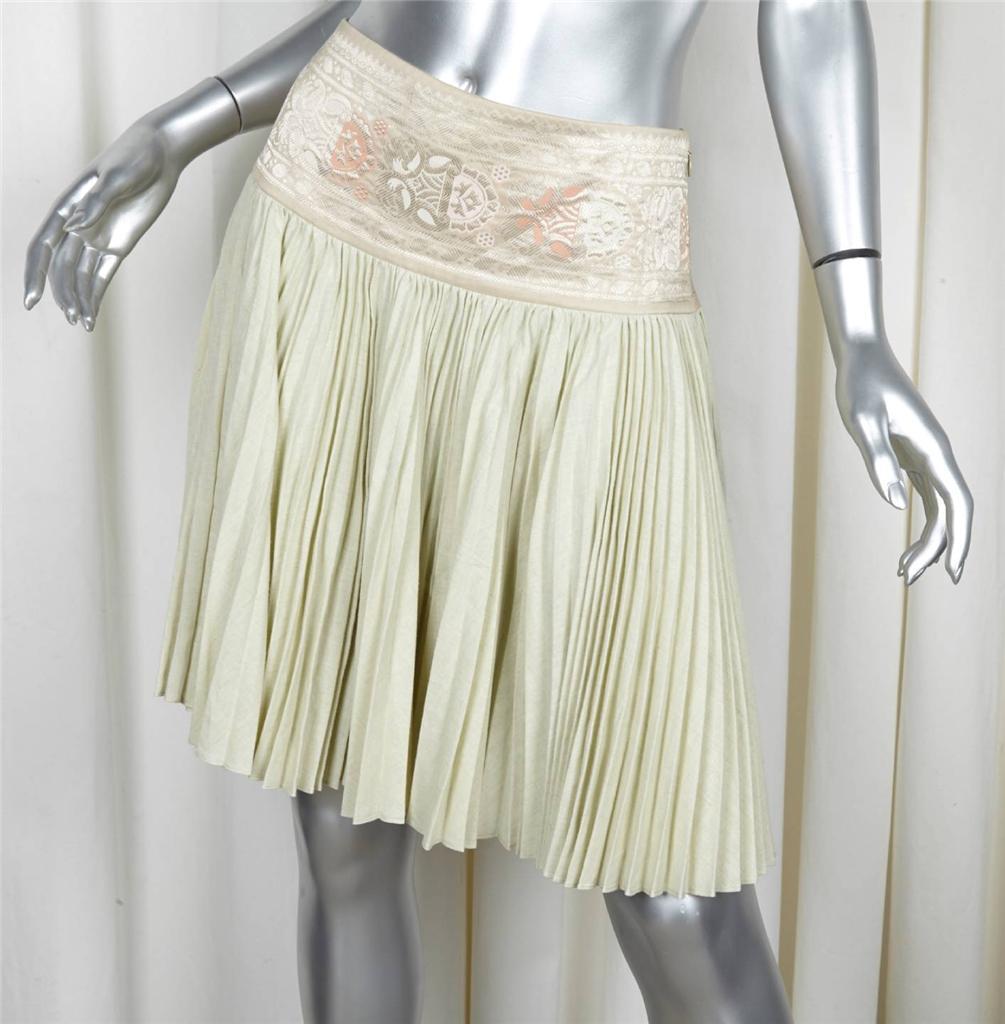 ALEXANDER McQUEEN Womens Beige+Cream Cotton Brocade Pleated Full Skirt 42 6 NEW ALEXANDER McQUEEN Womens Beige+Cream Cotton Brocade Pleated Full Skirt 42 6 NEW