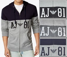 NWT Armani Jeans Slim Fit Color-Blocked Logo Two-way Zip Hoodie Sweatshirt Sz S