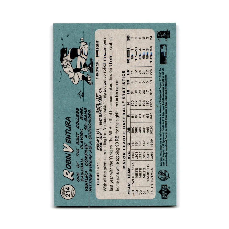 2003 Upper Deck Vintage Robin Ventura Yankees #214 - Image 2 of 3