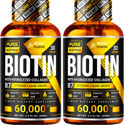 Biotin & Collagen 60,000Mcg Hair Growth Liquid Drops, Supports: Strong Nails, Gl