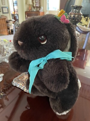 Vintage Gund 1976 12” Rabbit Bunny Dark Brown Stuffed Animal Plush