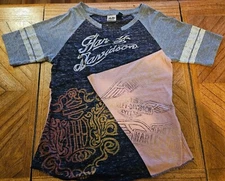 Harley Davidson Women’s Notch Neck All Over Graphic T-Shirt Multicolored Large