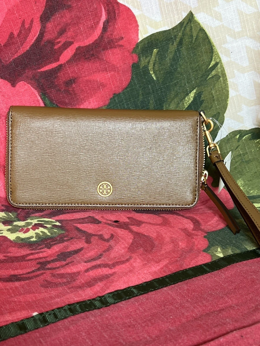 Tory Burch Robinson Zip Continental Wallet -Wristlet/Leather/Bistro  Brown$198