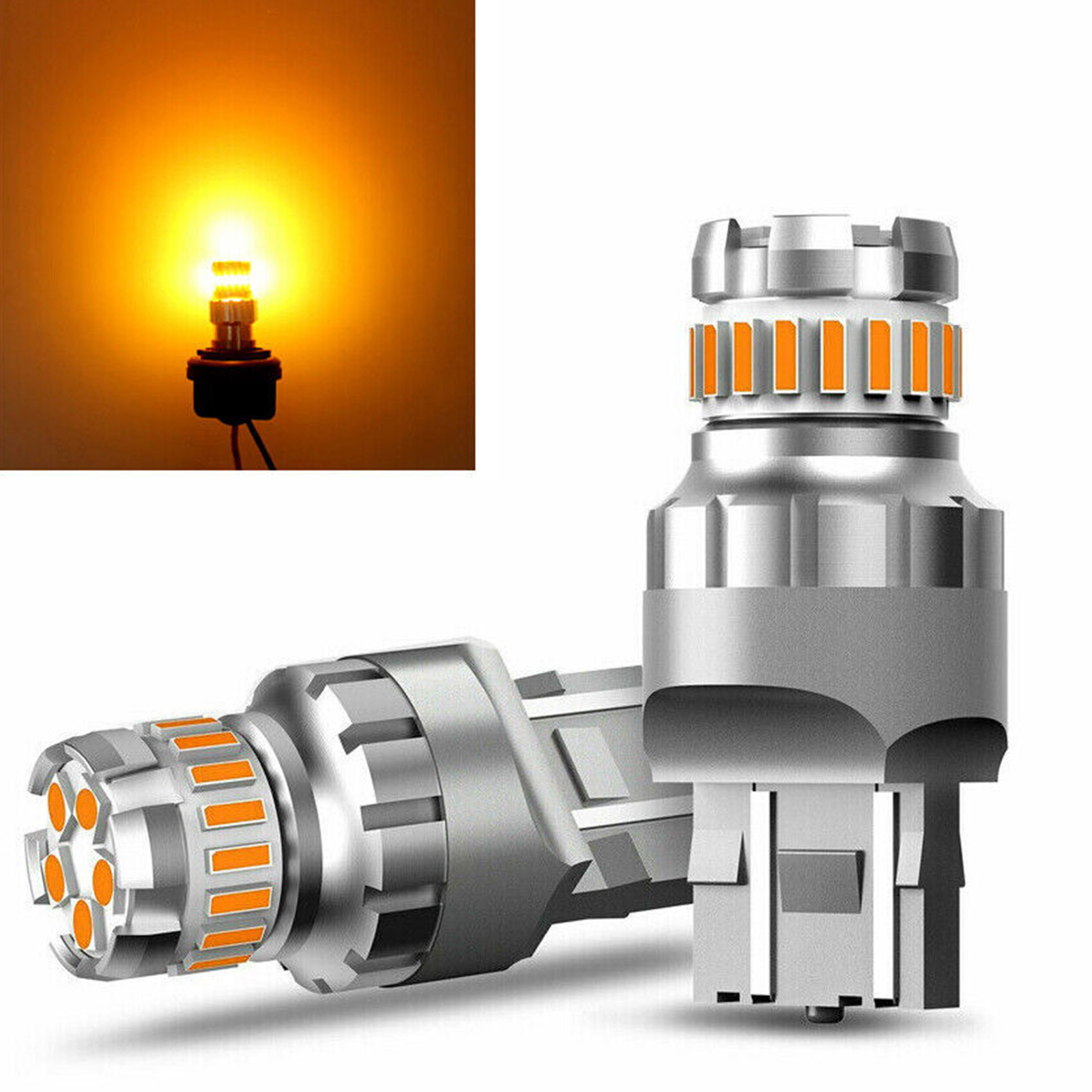 2PCS 7443 T20 7440 Amber Yellow LED Turn Signal Light Bulbs Canbus