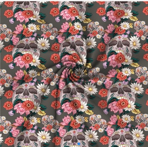 FLORAL SKULLS 100% Cotton Fabric 50*145cm - Picture 3 of 3