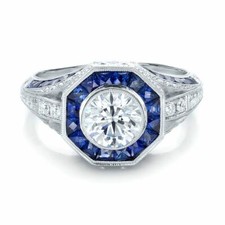 Art Deco Style Sapphire CZ Diamond Engagement Ring Luxurious Ring Cocktail Ring