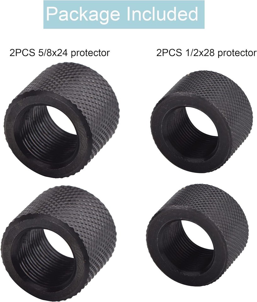 4 Pack 1/2 X 28 & 5/8 X 24 Thread Protector Steel for .22LR .223 5.56 ...