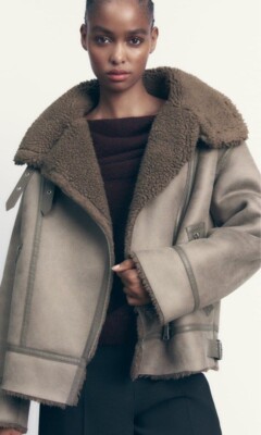 ZARA NEW WOMEN FAUX LEATHER SHEARLING DOUBLE-FACED BIKER JACKET