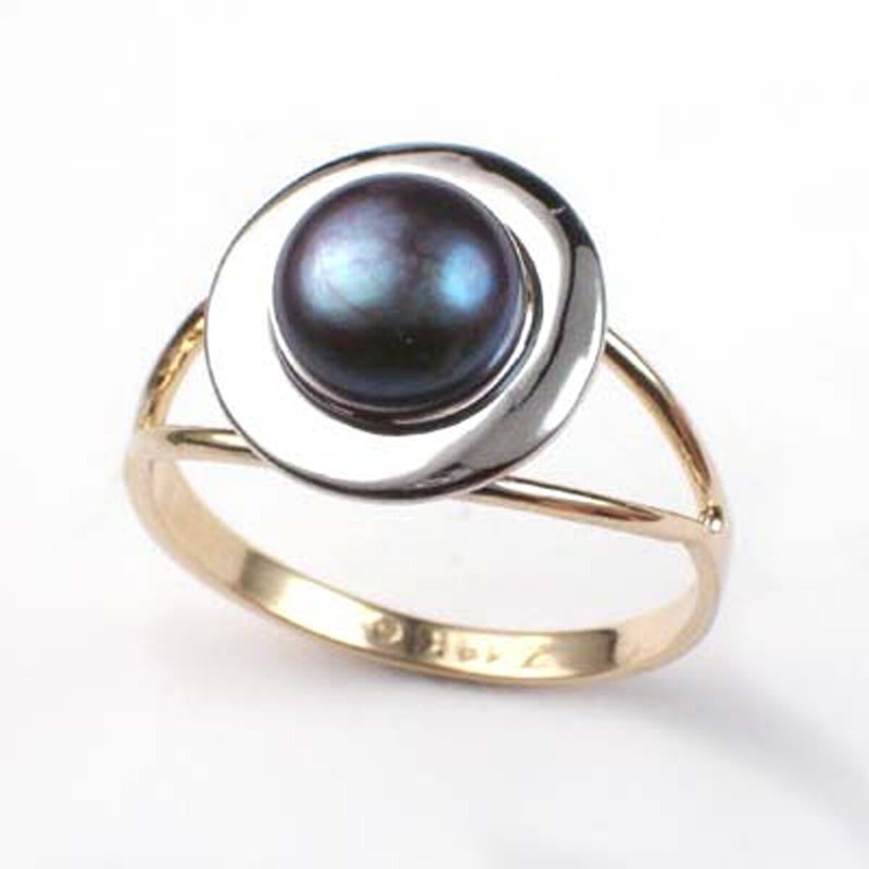 14k Two-Tone Gold Black Pearl Ring 4 to 9 (#R701) Anzor Jewelry