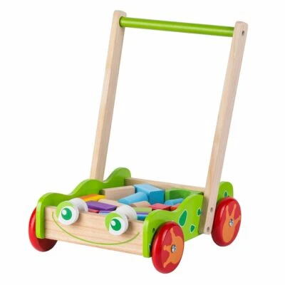 AZZAP Holz Lauflernwagen Kinder Lauflernhilfe Schubkarre aus Holz mit Bauklötzen