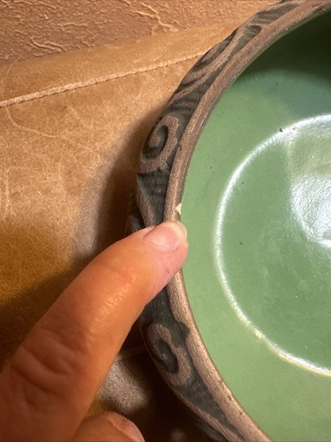 Red Wing Stoneware Arts & Crafts Green Brush Ware Bulb Planter Bowl Greek Design - Picture 9 of 23