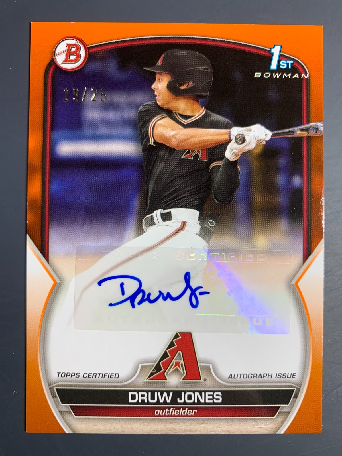 2023 Bowman #PPA-DJS Druw Jones #'D 19/25 Orange 1st Bowman Prospect AUTO